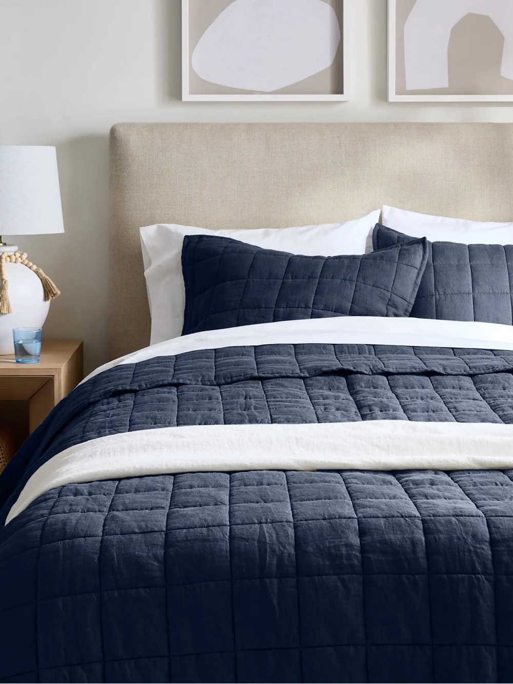 NEW Quince Queen European Linen Box Quilt NAVY $164 50% off to sell TODAY